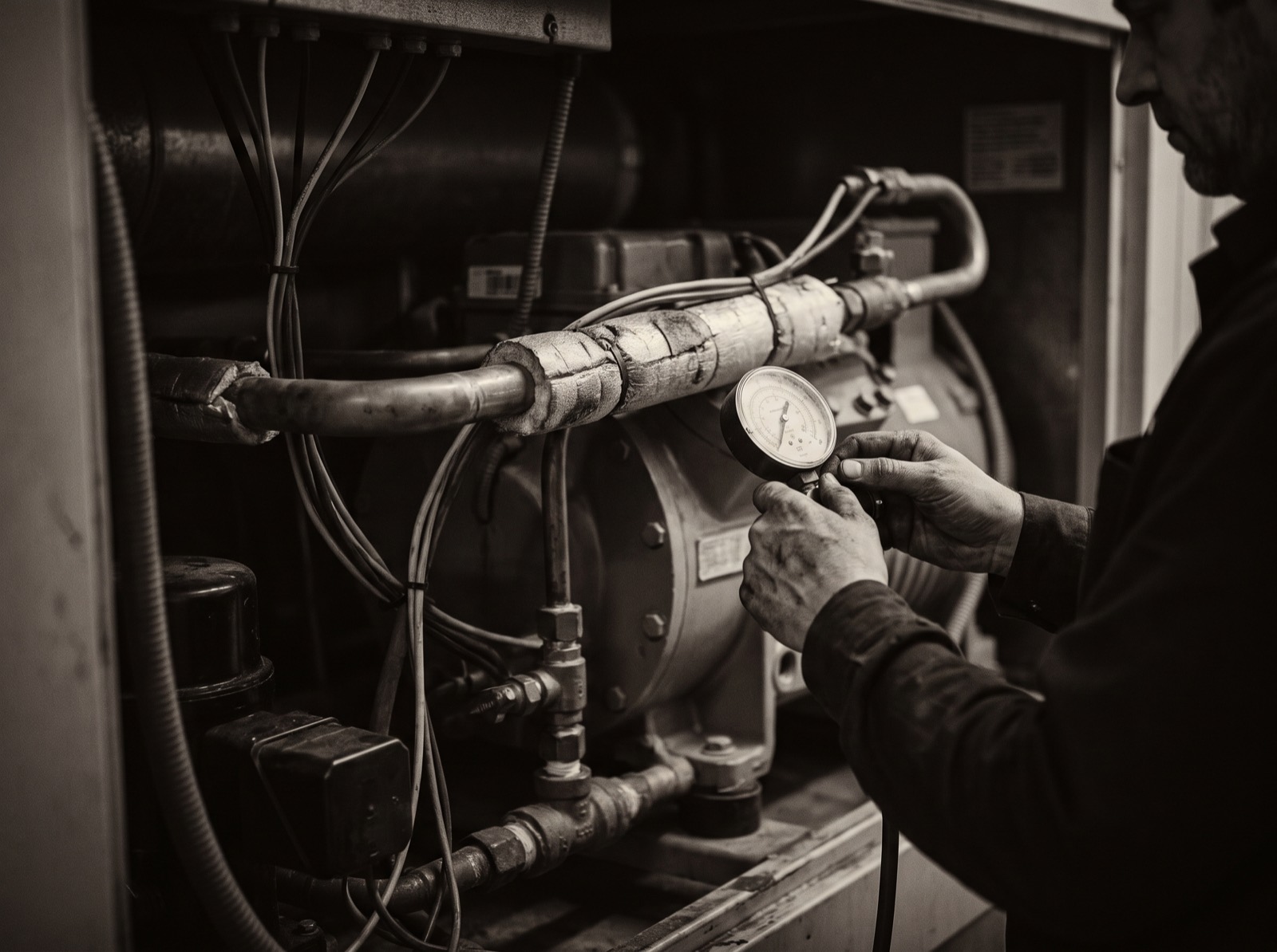 Técnico revisando una instalación de climatización y frío industrial